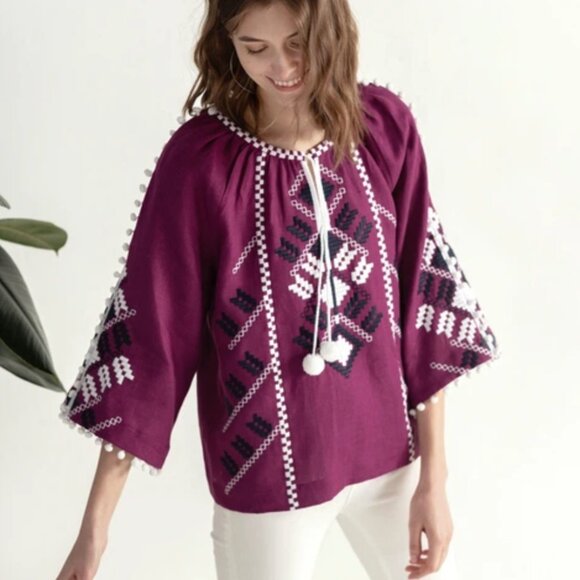 100% linen Etnodim boho blouse - Picture 4 of 10